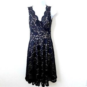 Amelie Boutik, Black Floral Lace Overlay, Fit and Flare Dress